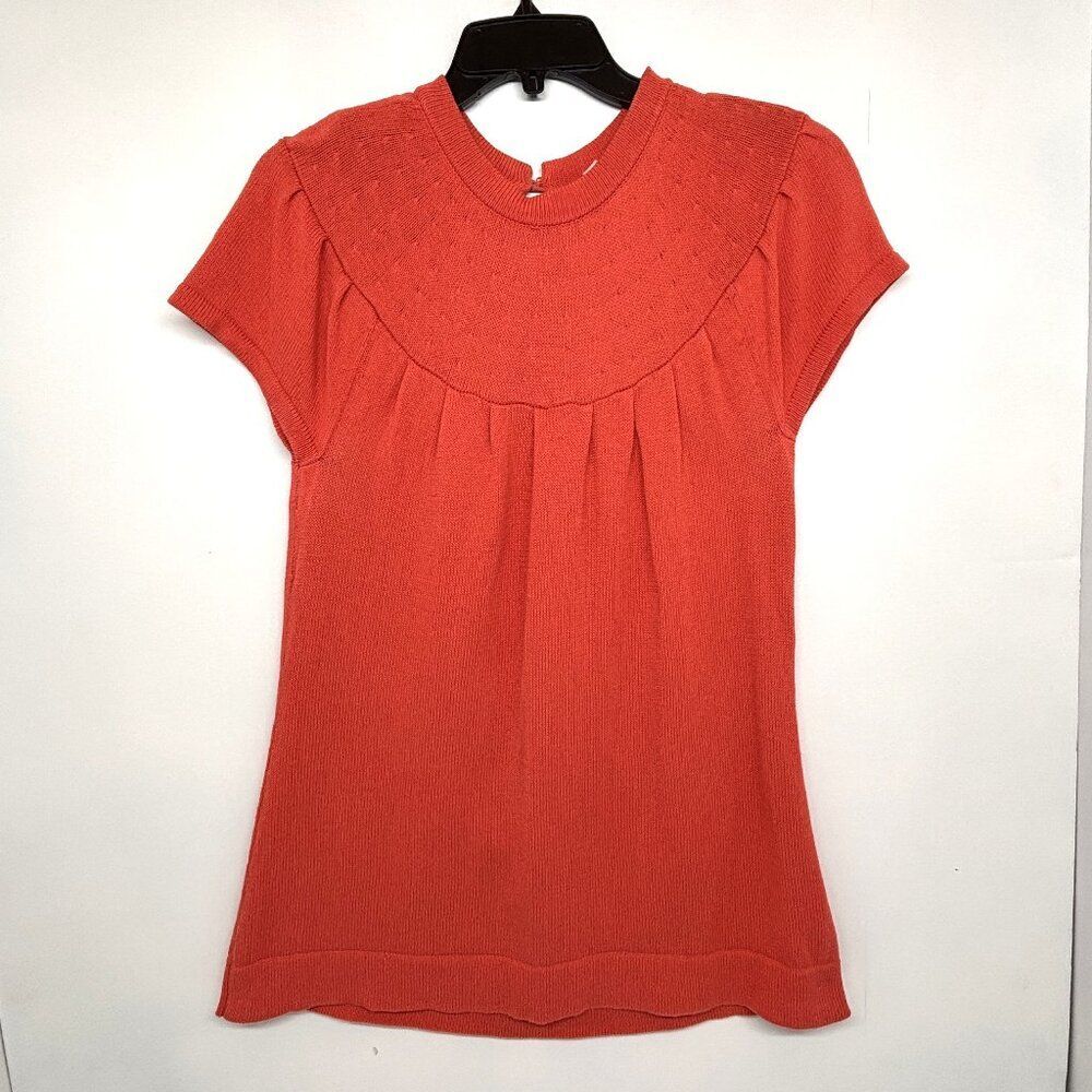 Banana Republic Short Sleeve Sweater Orange Knit Keyhold Back Closure Women's Lg